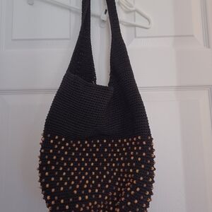 The Sak Womens Black Hobo Bag and Brown Beaded Crochet Made In Bali